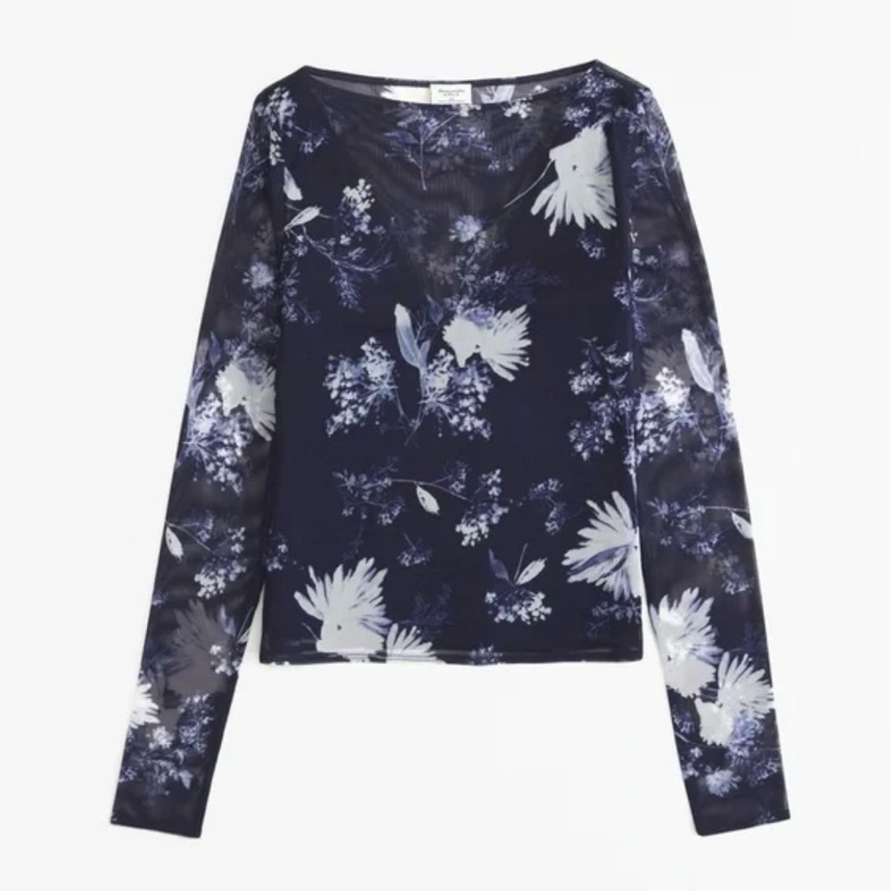 Abercrombie & Fitch NWT Navy Long-Sleeve Mesh Slash Top Size Small